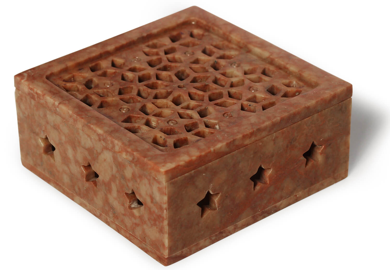 ArtistryBazaar  Marble Natural Multicolor Soapstone Handmade Square Lattice Craft  Multiusage Box For Nut & Spices, Storage Jewellery and Ornament Box 